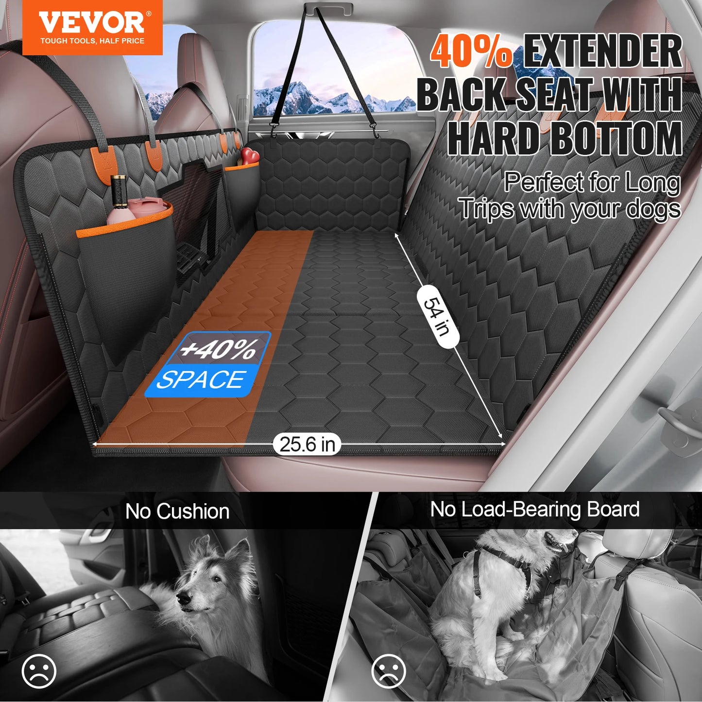 SucceBuy Dog Car Seat Extender With Mesh Window And Storage