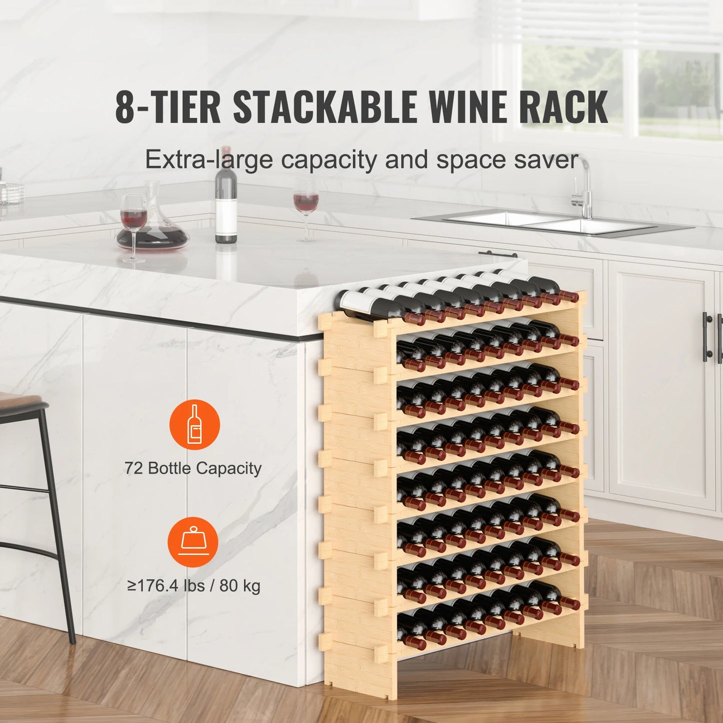 SucceBuy 8Tier Stackable Bamboo Wine Storage Rack