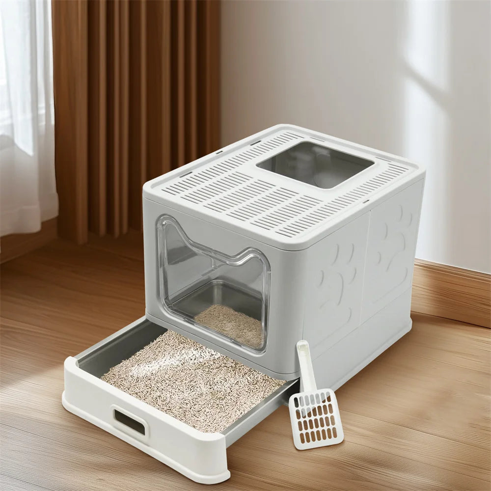 Enclosed Top-Entry Stainless Steel Cat Litter Box With Lid