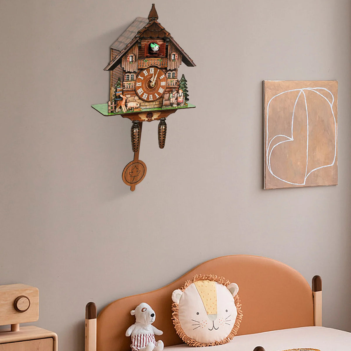 Chalet Style Wooden Cuckoo Wall Pendulum Clock with Quartz Movement