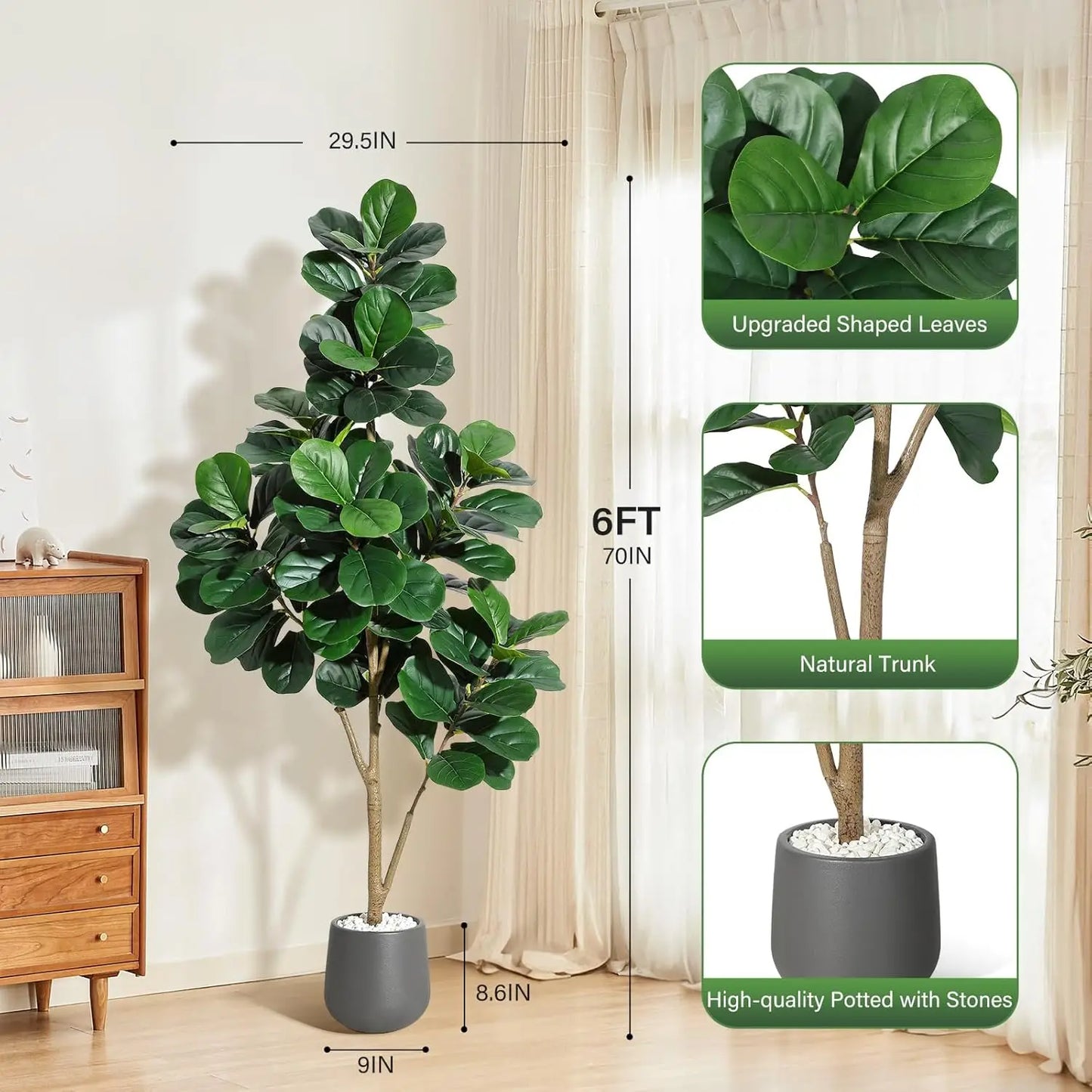 HiMISS Artificial Fiddle Leaf Fig Tree Realistic Leaves Planter Pot