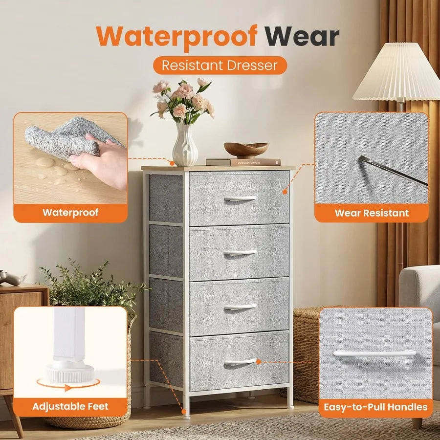 XIUWO Sweetcrispy Nightstand With 4 Fabric Drawers Wood Top