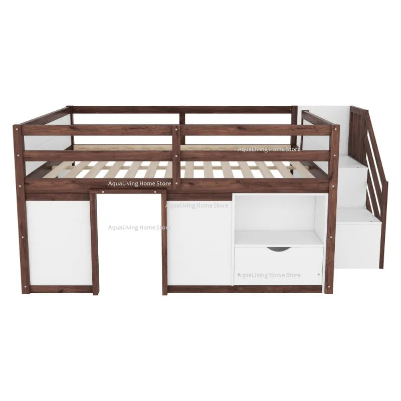 Solid Wood Kids Loft Bed With Stairs Storage Drawer Shelf