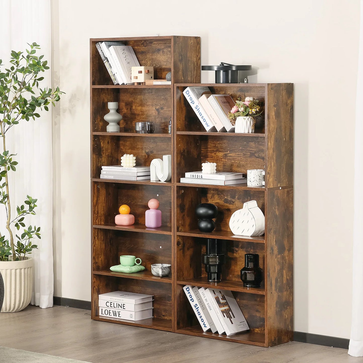 JHK 6 Tier Wooden Floor Standing Bookcase For Living Room