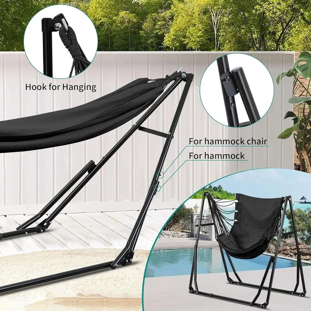 Portable Hammock Chair With Foldable Stand And Carrying Bag