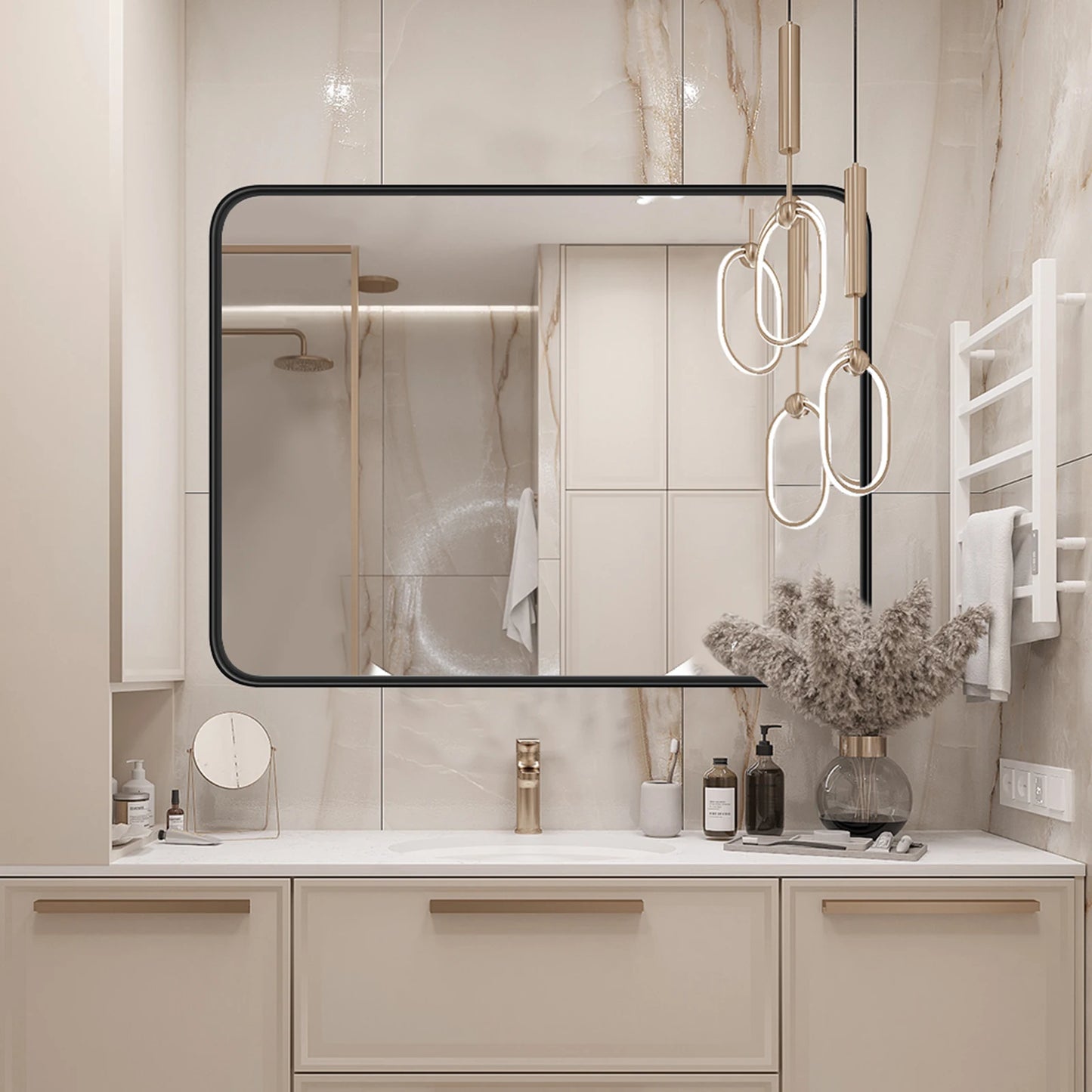 JHK Modern Matte Metal Framed Bathroom Mirror