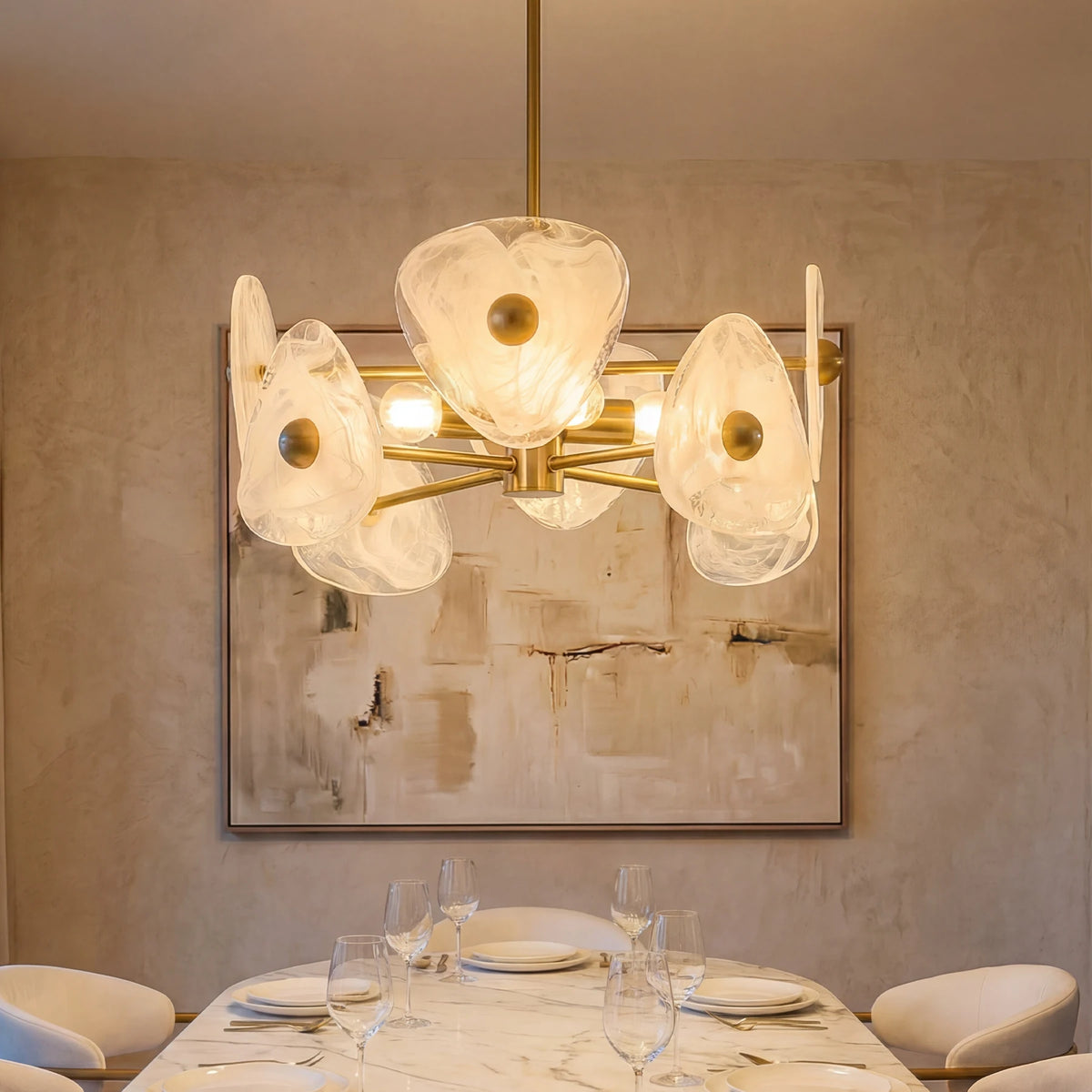 Modern Gold Four Light Glass Chandelier For Dining Room