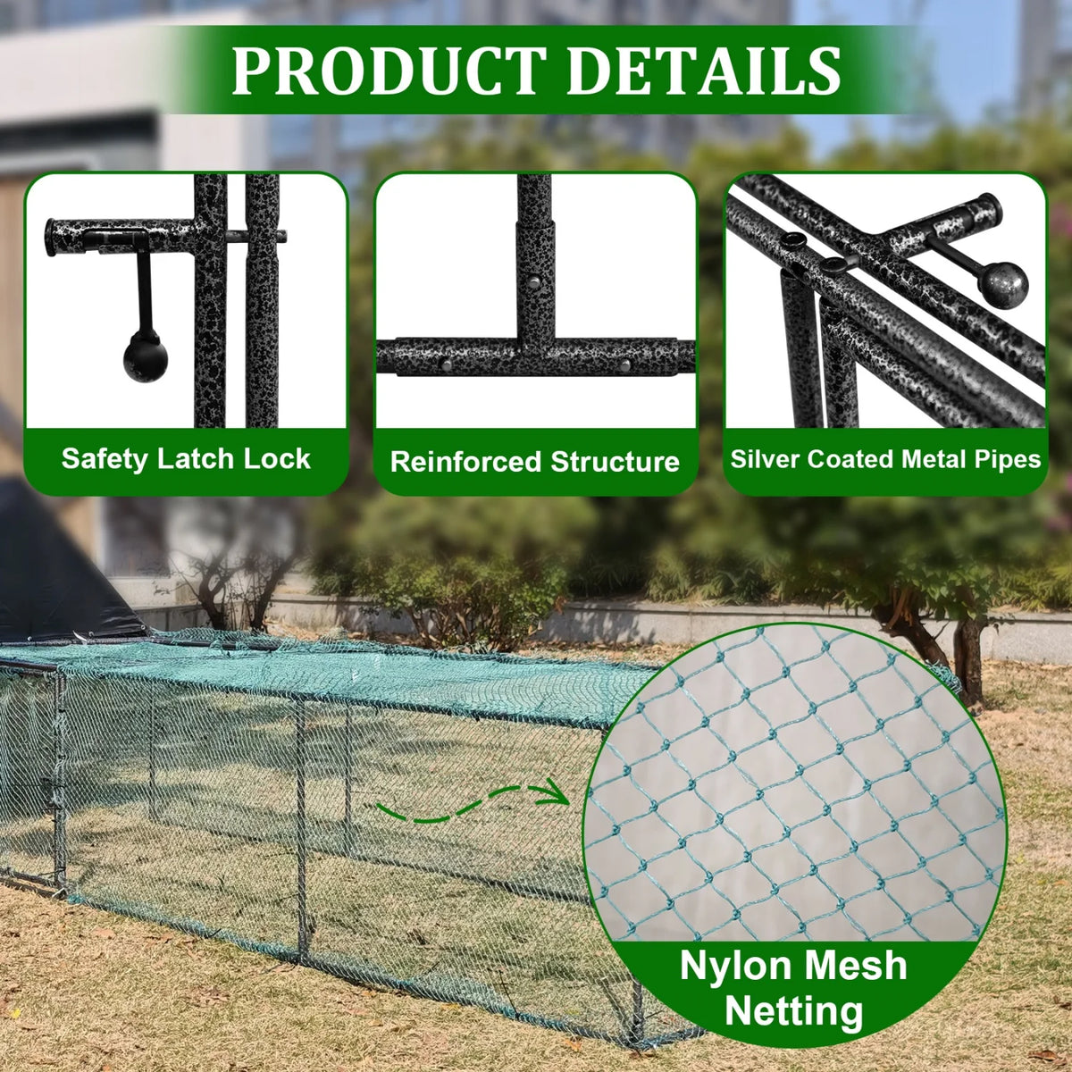 BINGOPAW Metal Chicken Coop Walk In Run With Durable Netting