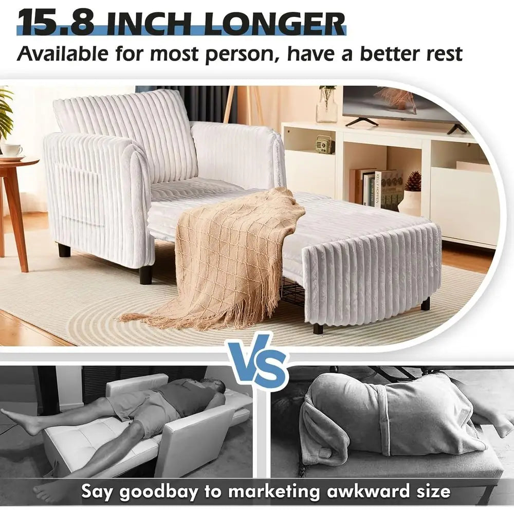 Convertible Sleeper Chair With Plush Cushion And Solid Wood Frame