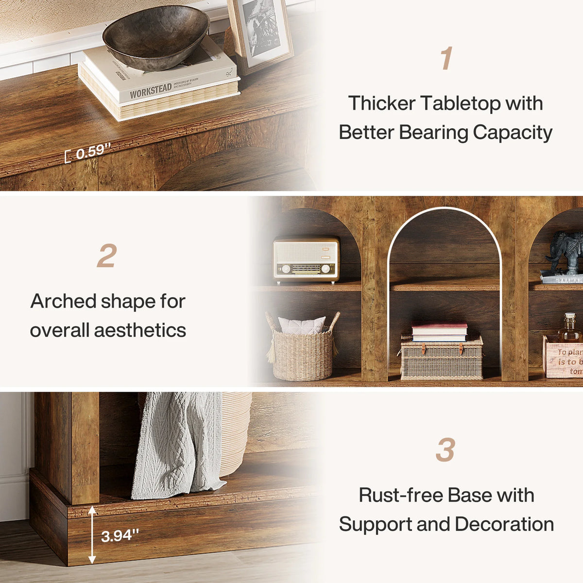 Tribesigns Farmhouse Wooden Console Table With Three Tier Storage Shelf