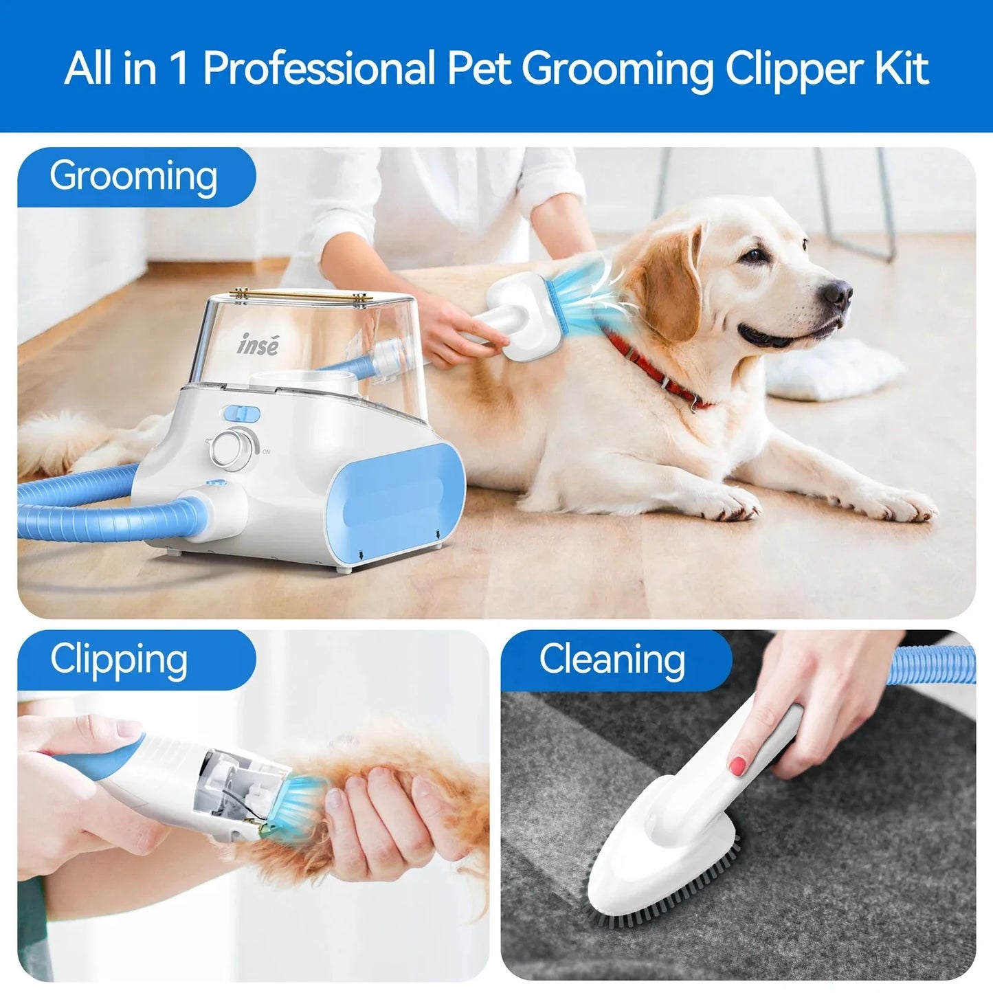 INSE P30 Dog Grooming Vacuum Ultra Low Noise Pet Kit