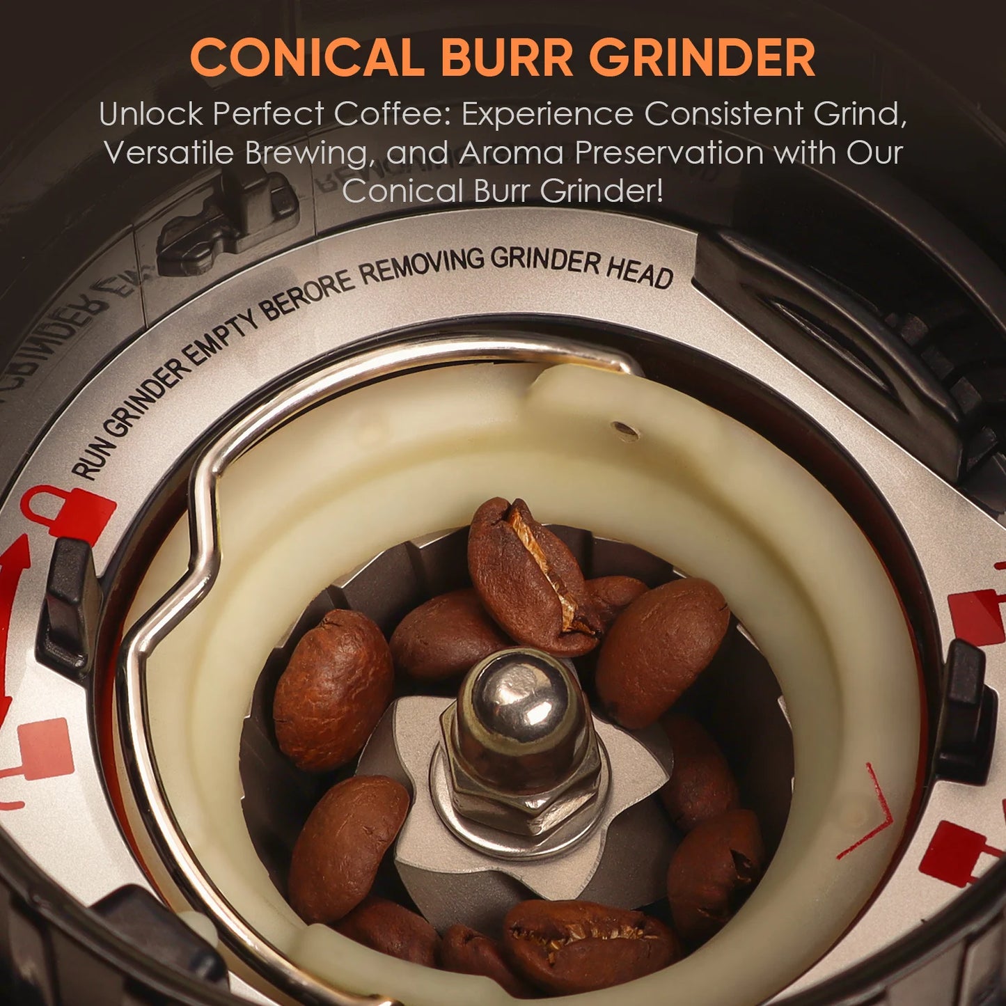 BioloMix Electric Conical Burr Coffee Grinder With Adjustable Settings