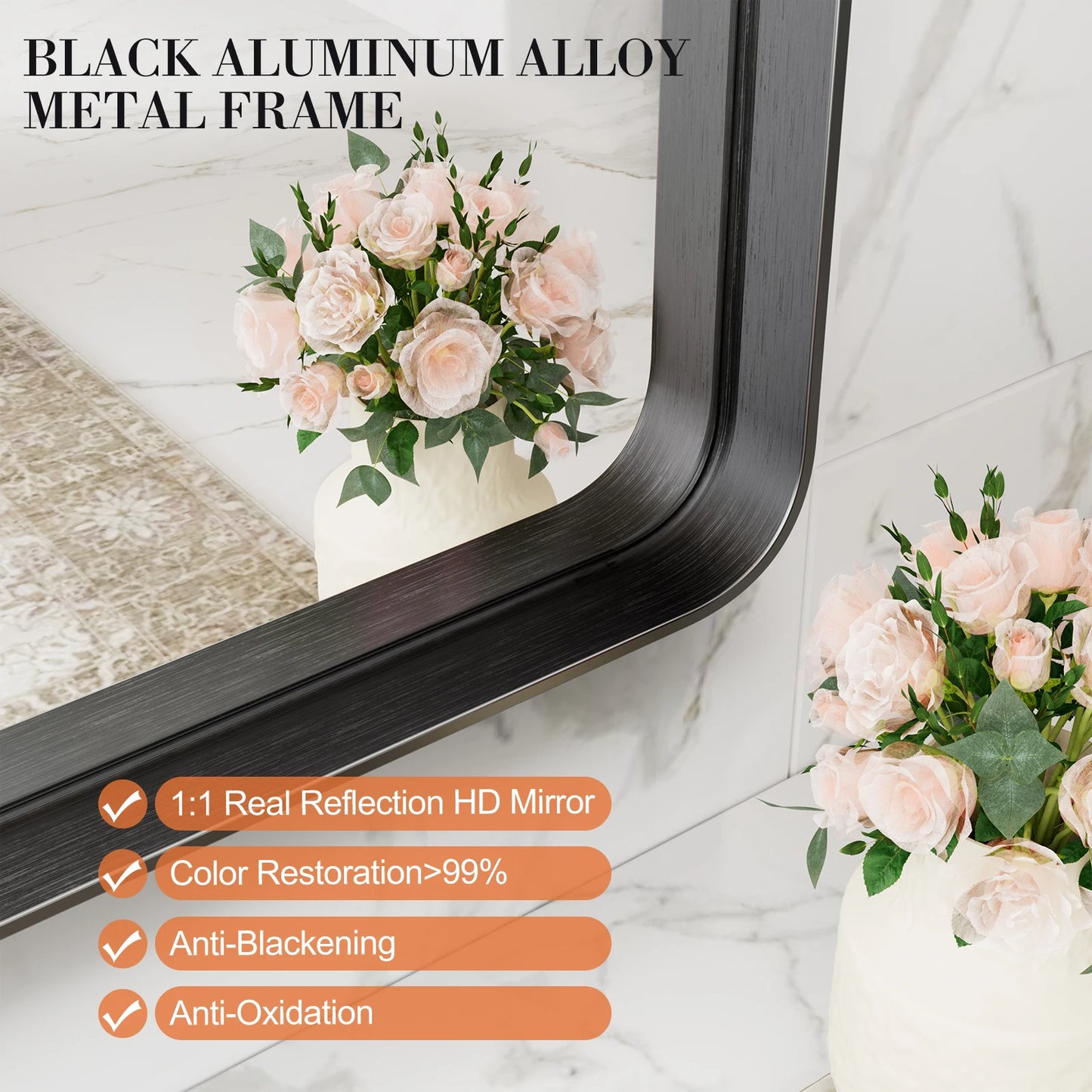 JHK Modern Matte Metal Framed Bathroom Mirror
