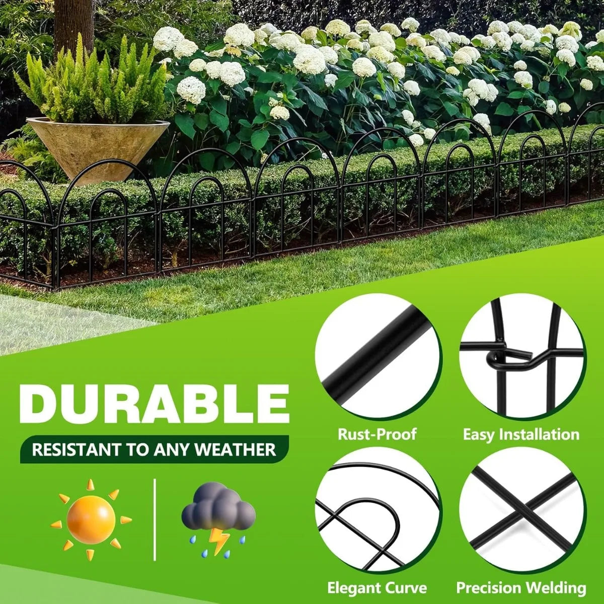 Xiuwo Decorative Black Metal Garden Fence 20 Panels Animal Barrier