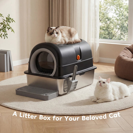 JHK Stainless Steel Enclosed Cat Litter Box For Large Cats