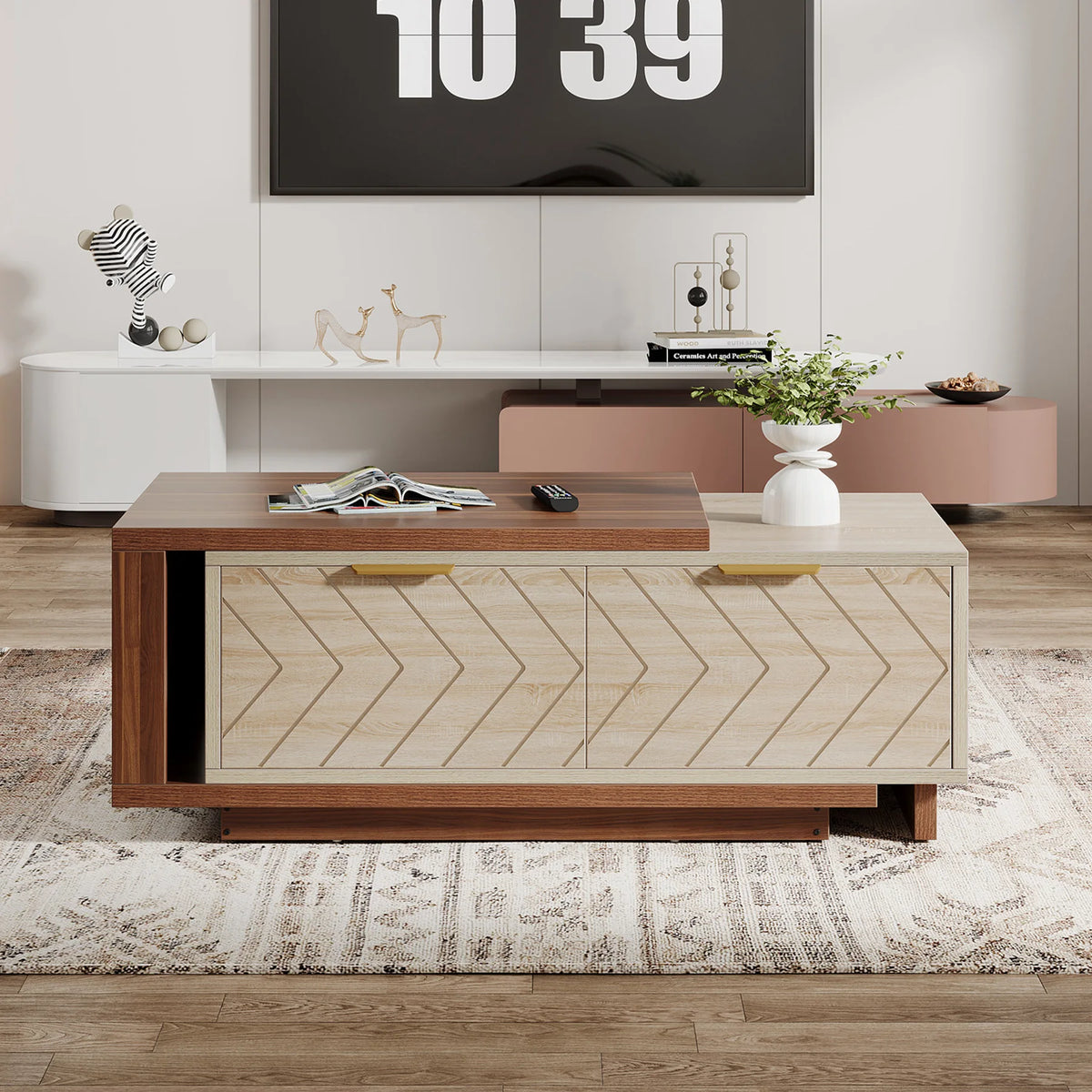 Tribesigns Extendable Rectangular Wood Coffee Table With Drawers