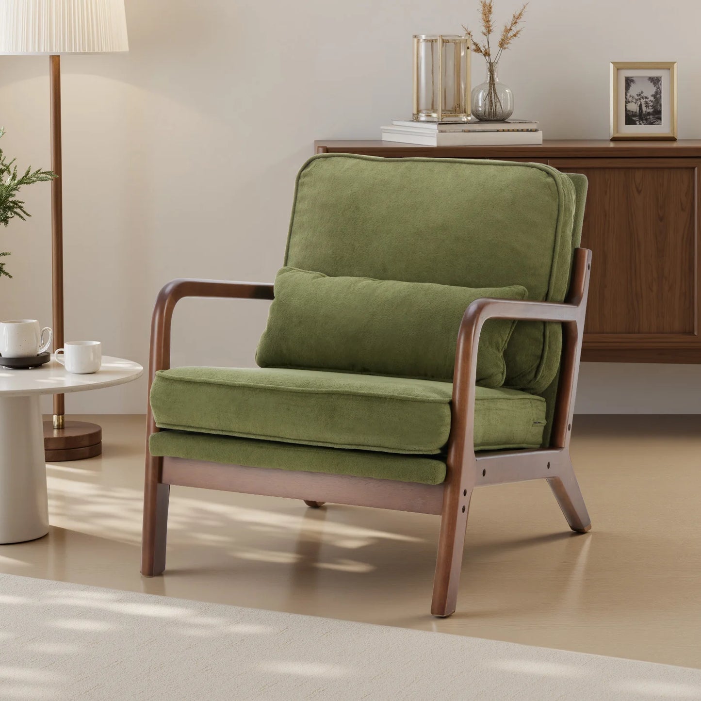 JHK Mid Century Modern Wood Armchair With Cushioned Seat