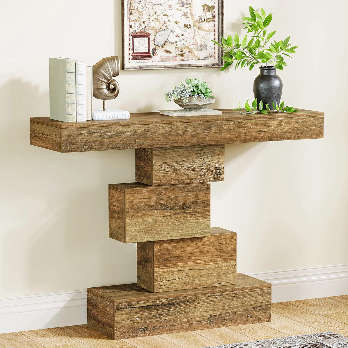 Tribesigns Farmhouse Wooden Console Table With Storage And Geometric Base