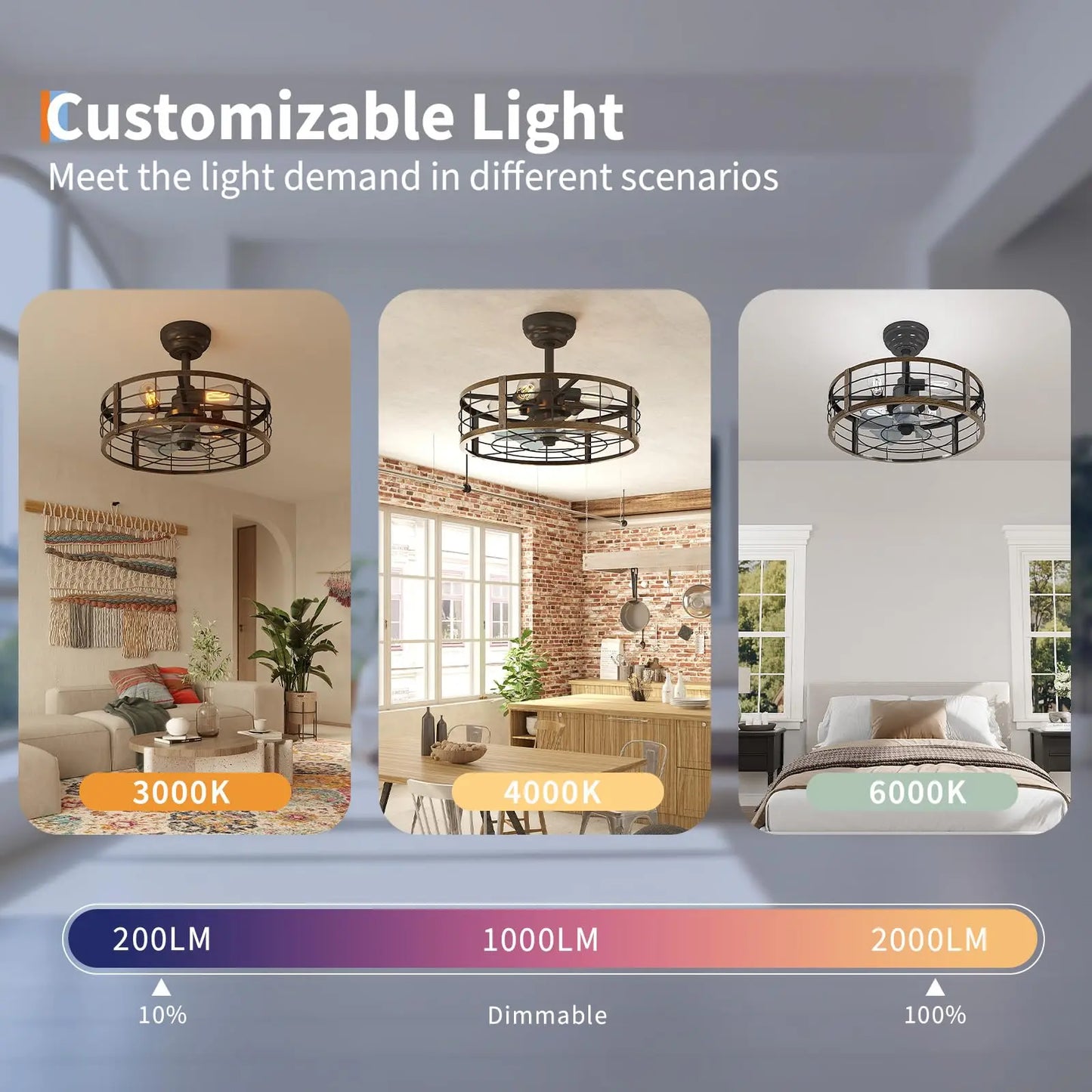 Adoolla Caged Farmhouse Fandelier Ceiling Fan With Light Remote