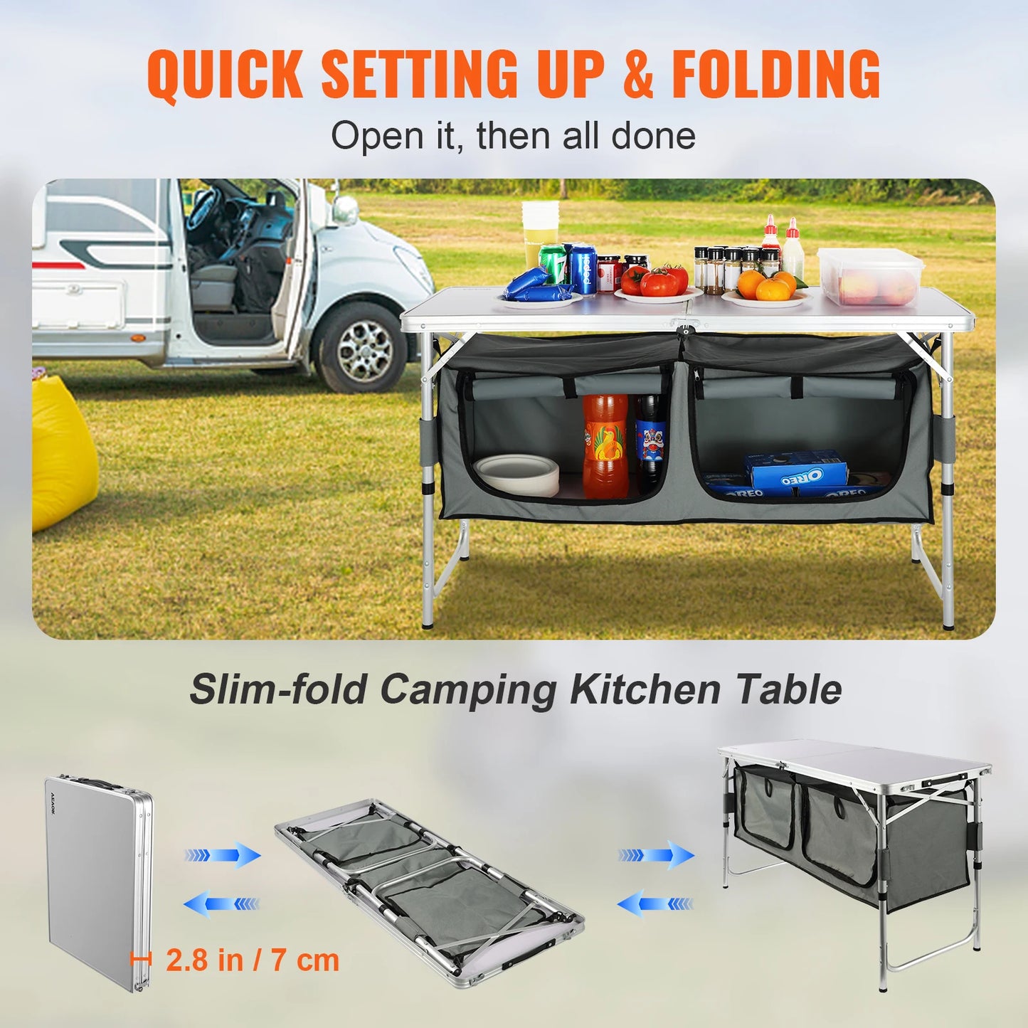 VeVOR Folding Camping Kitchen Table For Outdoor Picnic And Travel