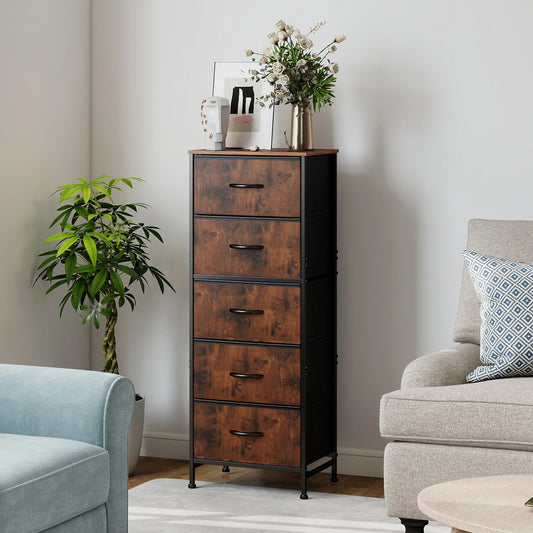 JHK Dresser With Five Fabric Drawers Steel Frame Bedroom Furniture