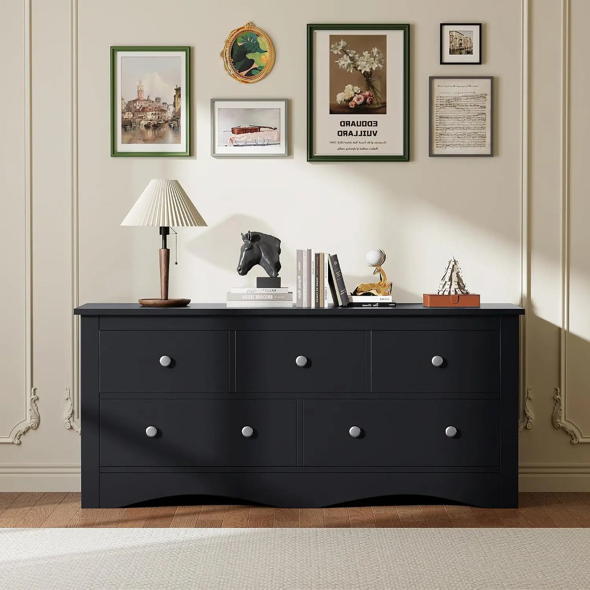 Five Drawer Wood Dresser TV Stand Storage Cabinet Bedroom Furniture