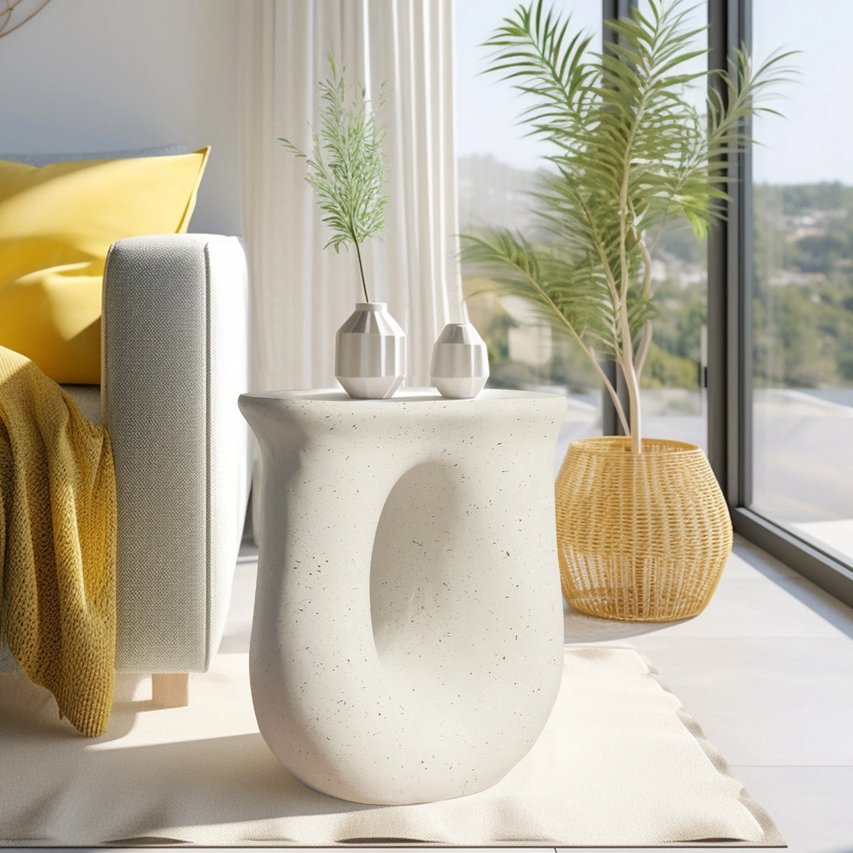Modern U Shape Geometric Stone Accent Table For Home Decor