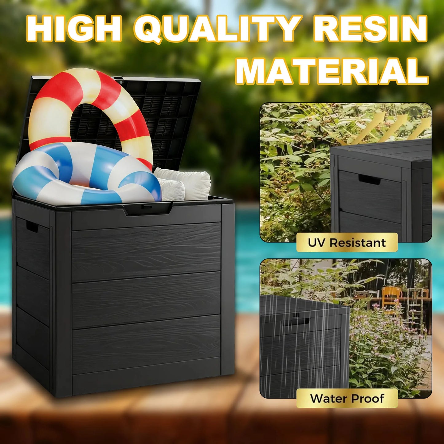Outdoor Resin Storage Box With Locking Lid For Deck