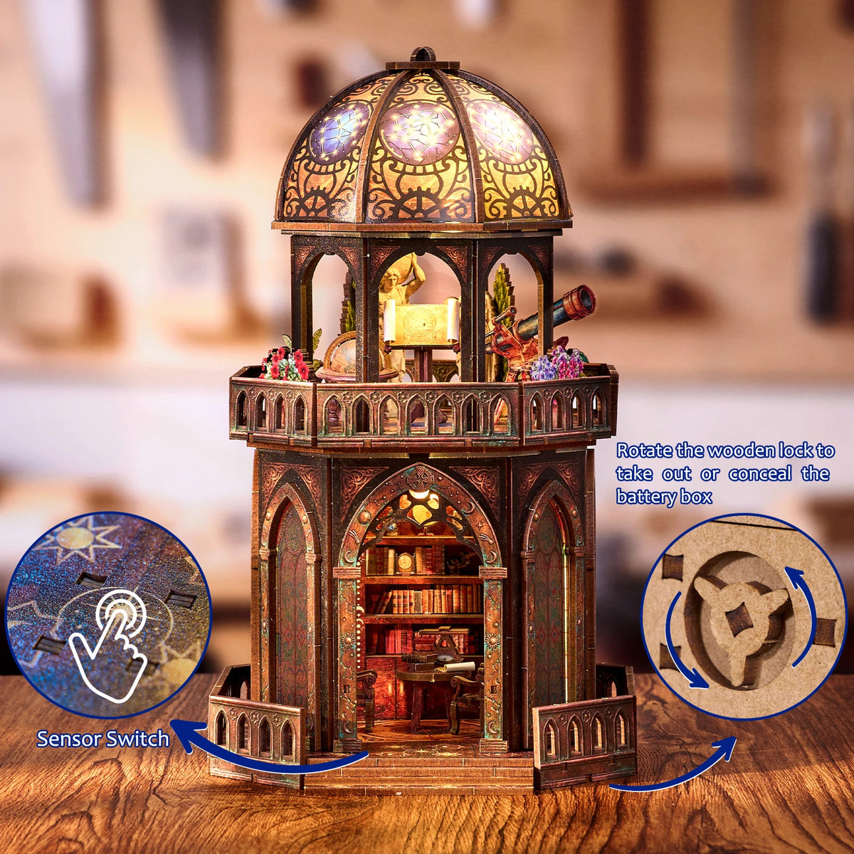 DIY Wooden Book Nook Kit, Observatory Bookshelf Decoration