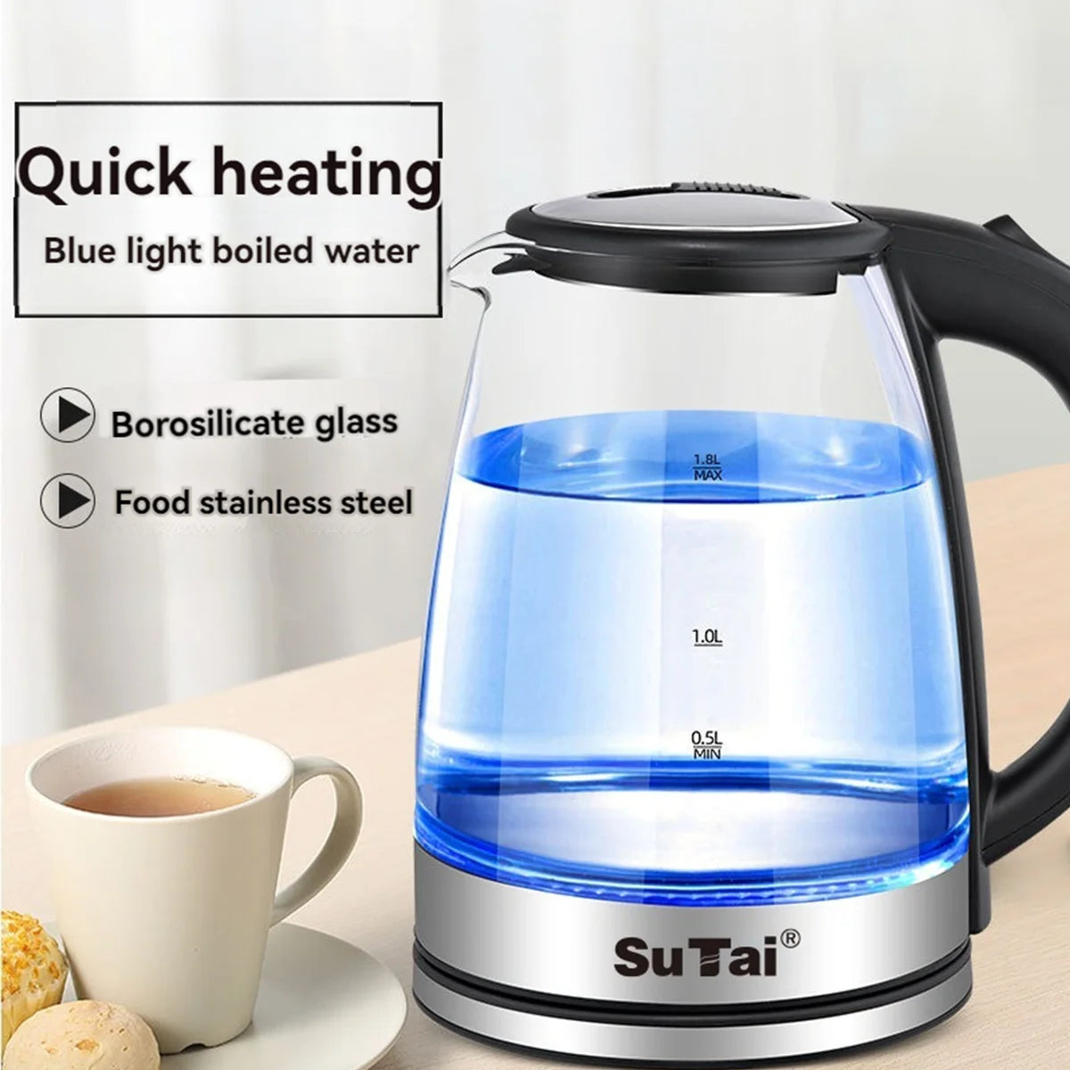 Octavo Electric Water Kettle Featuring Borosilicate Glass And LED Lighting