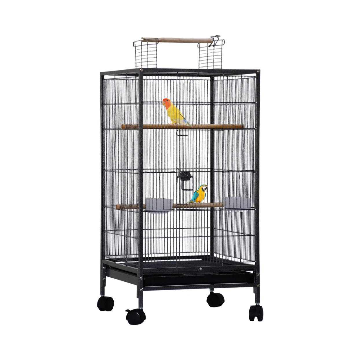 HiMISS Open Top Metal Bird Cage With Perches Feeder Tray