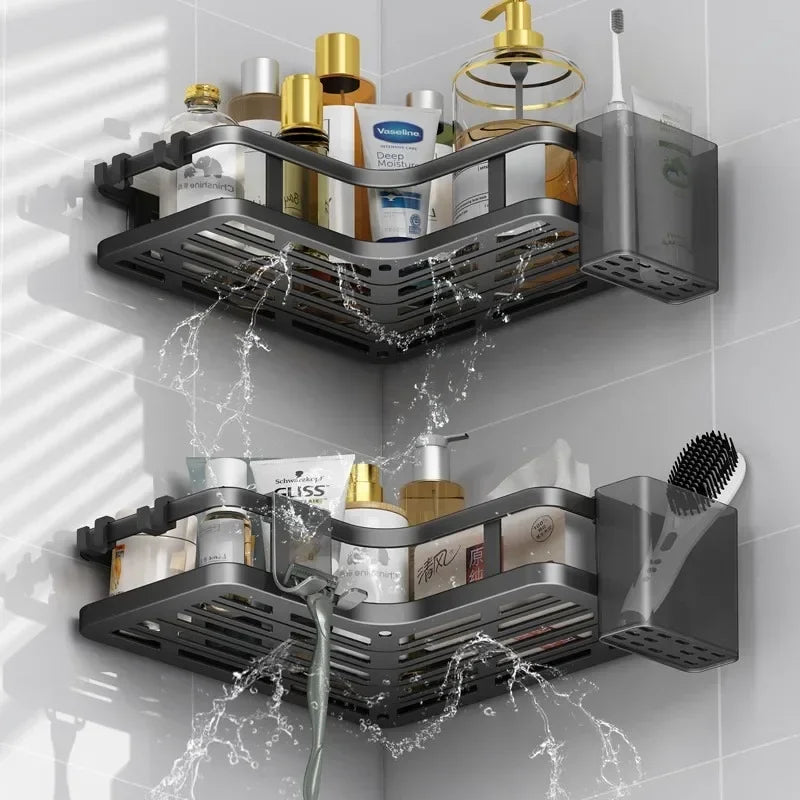 Double Layer Stainless Steel Corner Shelf No Drill Wall Mount