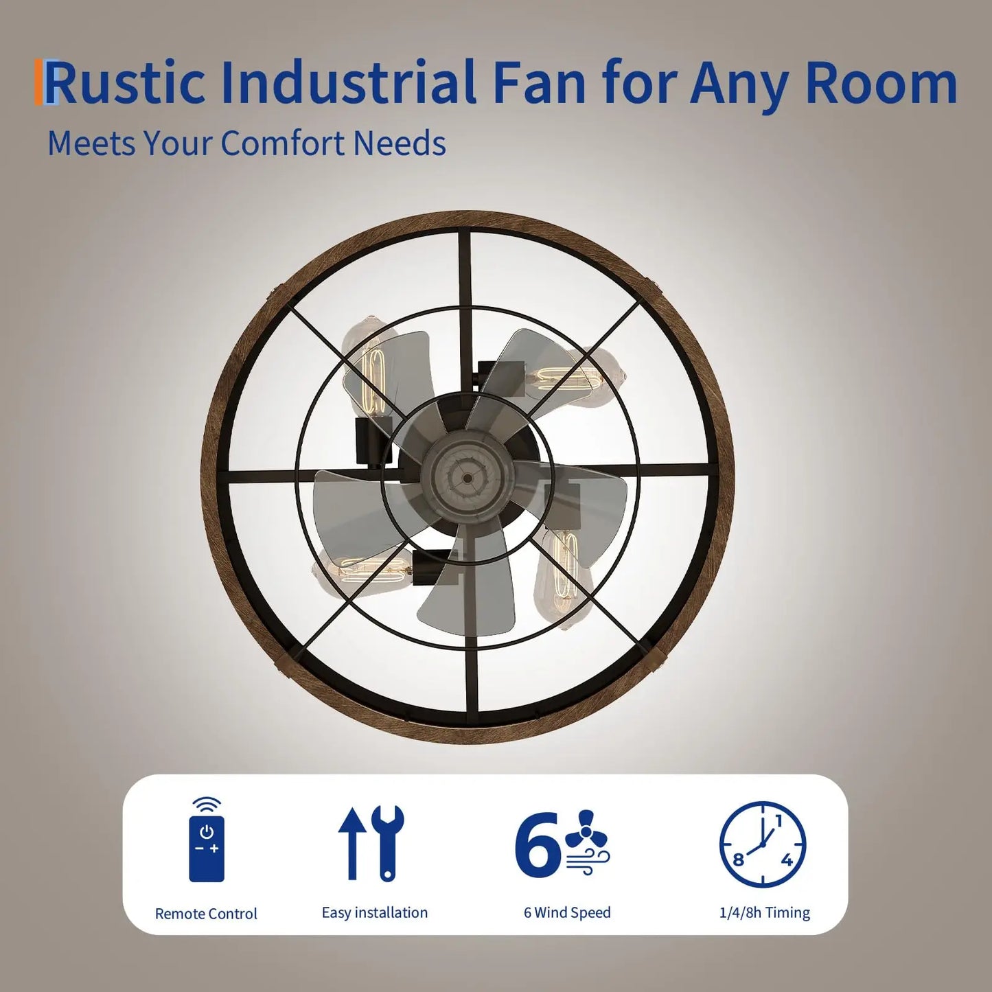 Adoolla Caged Farmhouse Fandelier Ceiling Fan With Light Remote