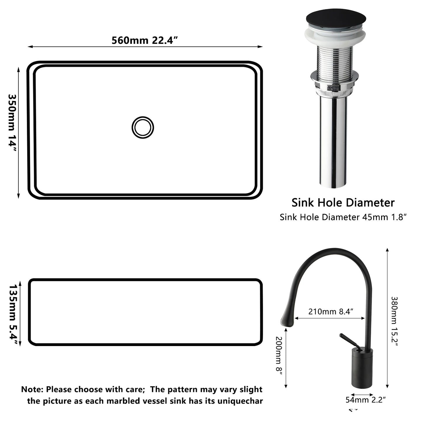 Vessel Sink With Faucet And Drain, Stone Resin, Above Counter