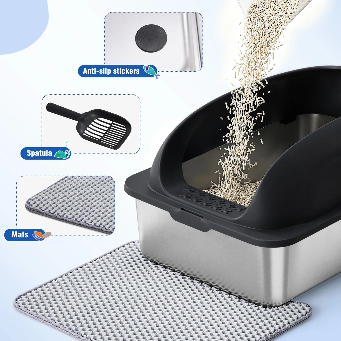 Stainless Steel Cat Litter Box With Lid For Large Cats Scoop Included