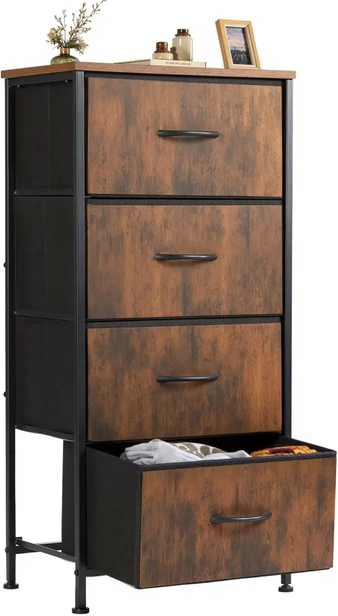 XIUWO Sweetcrispy Nightstand With 4 Fabric Drawers Wood Top
