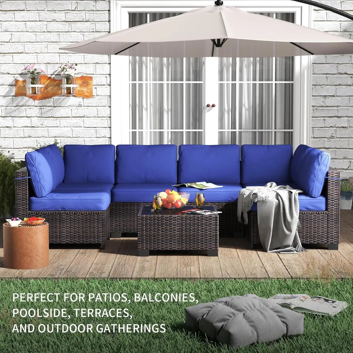 HobbyLane 7-Piece Modular Outdoor Furniture Set PE Rattan Wicker Balcony