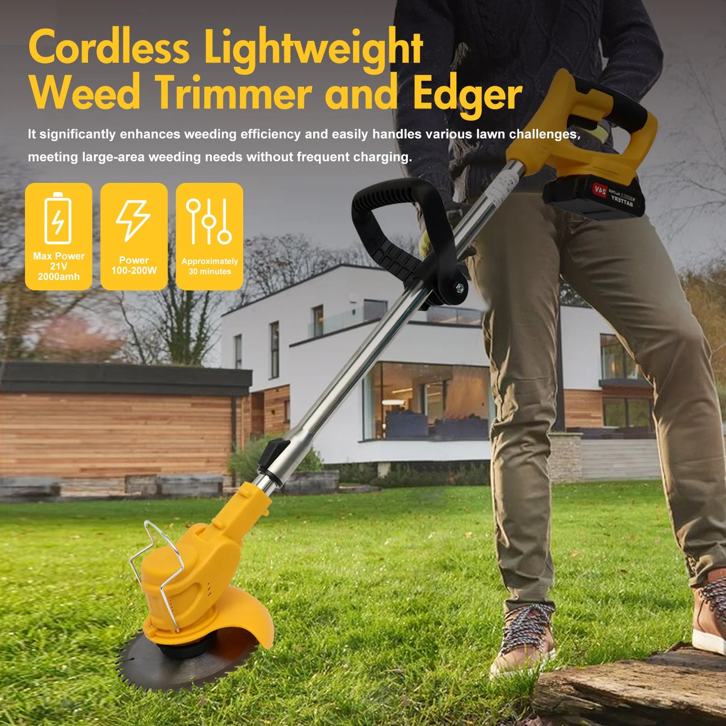 21V Cordless Grass Trimmer 3in1 With 2x2.0Ah Batteries And Charger