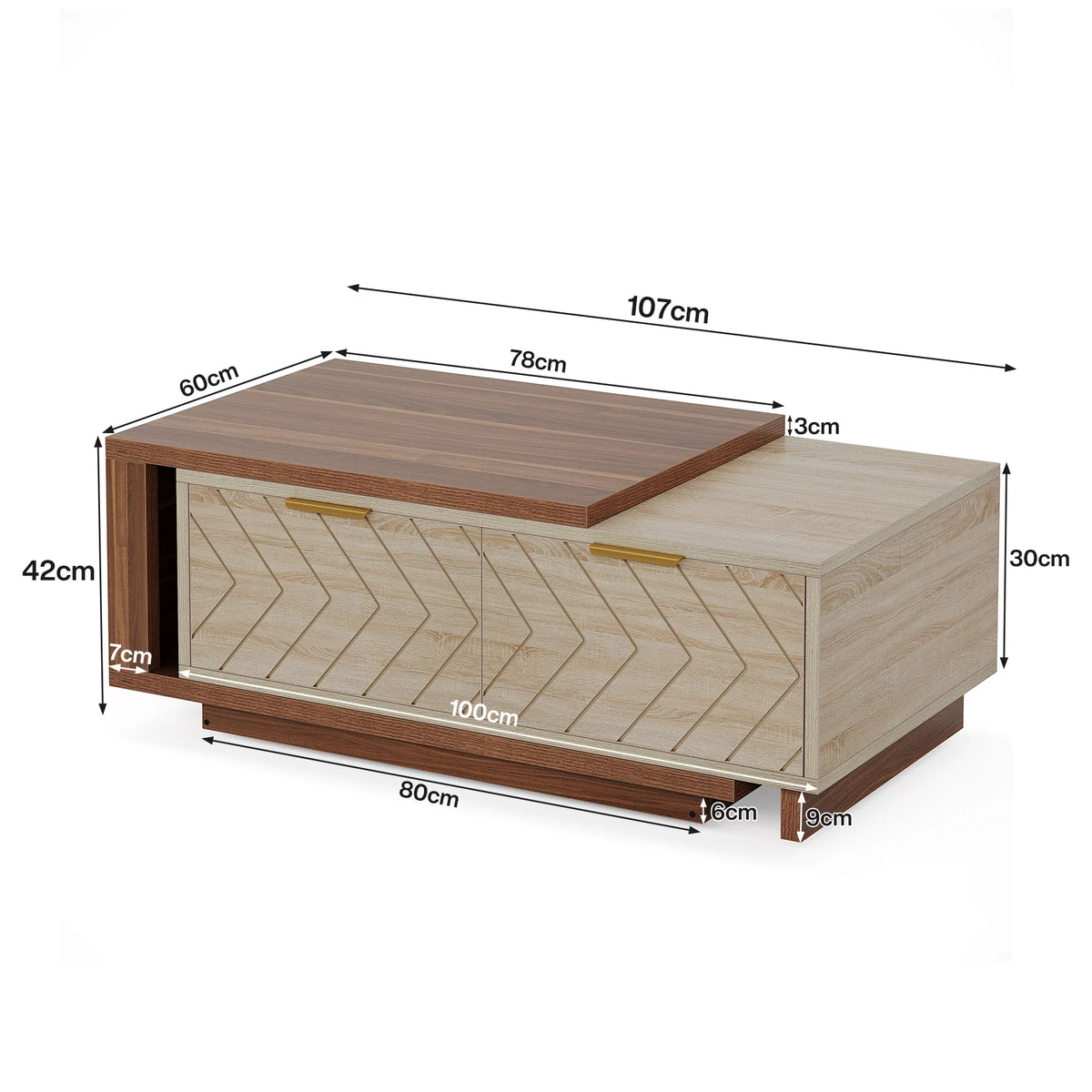 Tribesigns Extendable Rectangular Wood Coffee Table With Drawers