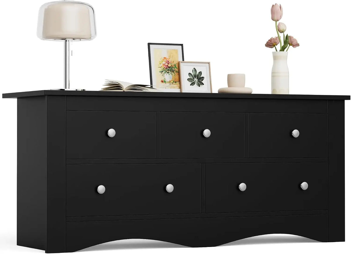 Five Drawer Wood Dresser TV Stand Storage Cabinet Bedroom Furniture