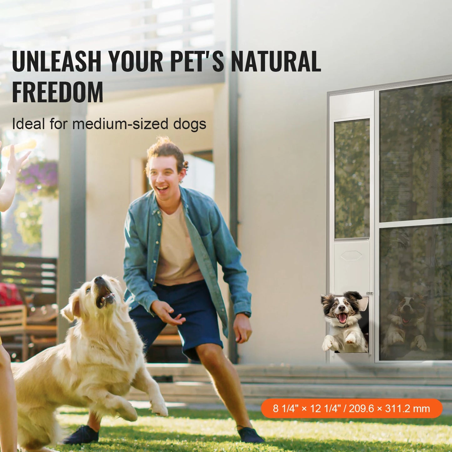 SucceBuy Adjustable Height Sliding Glass Dog Door With Tempered Glass