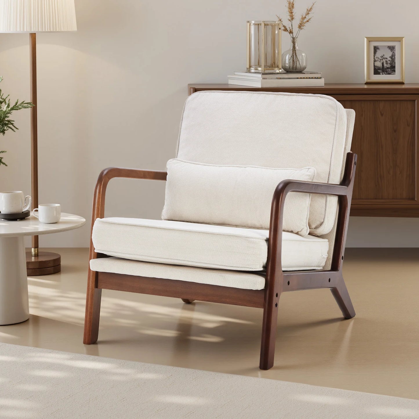 JHK Mid Century Modern Wood Armchair With Cushioned Seat