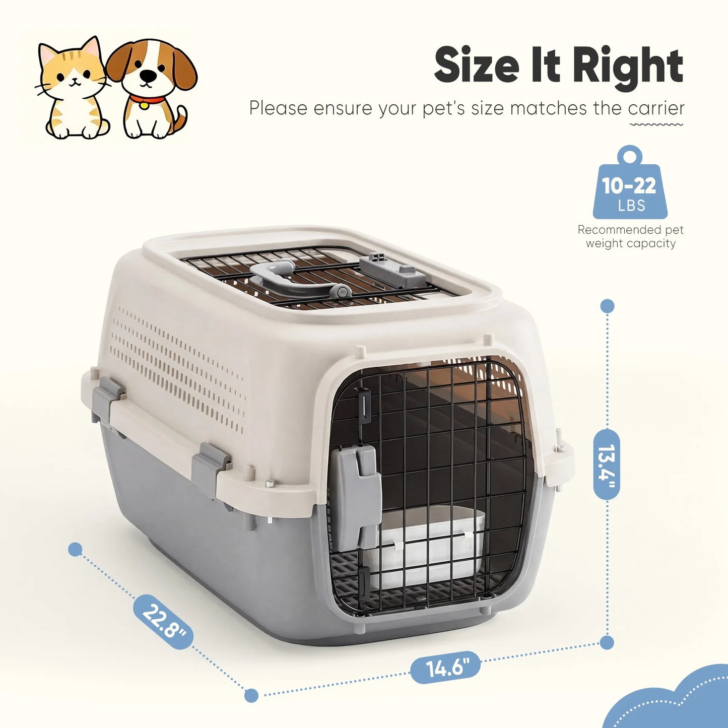 JHK Pet Carrier For Small Dogs And Cats With Top Load Door And Secure Latches