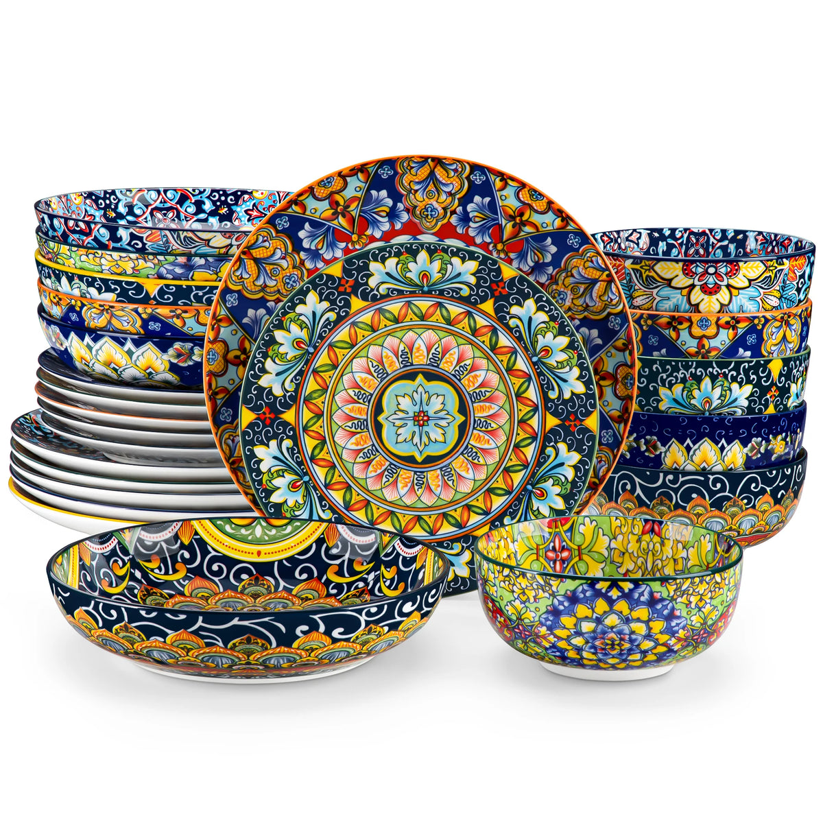 Malacasa 24 Piece Porcelain Bohemian Dinnerware Set Plant Pattern