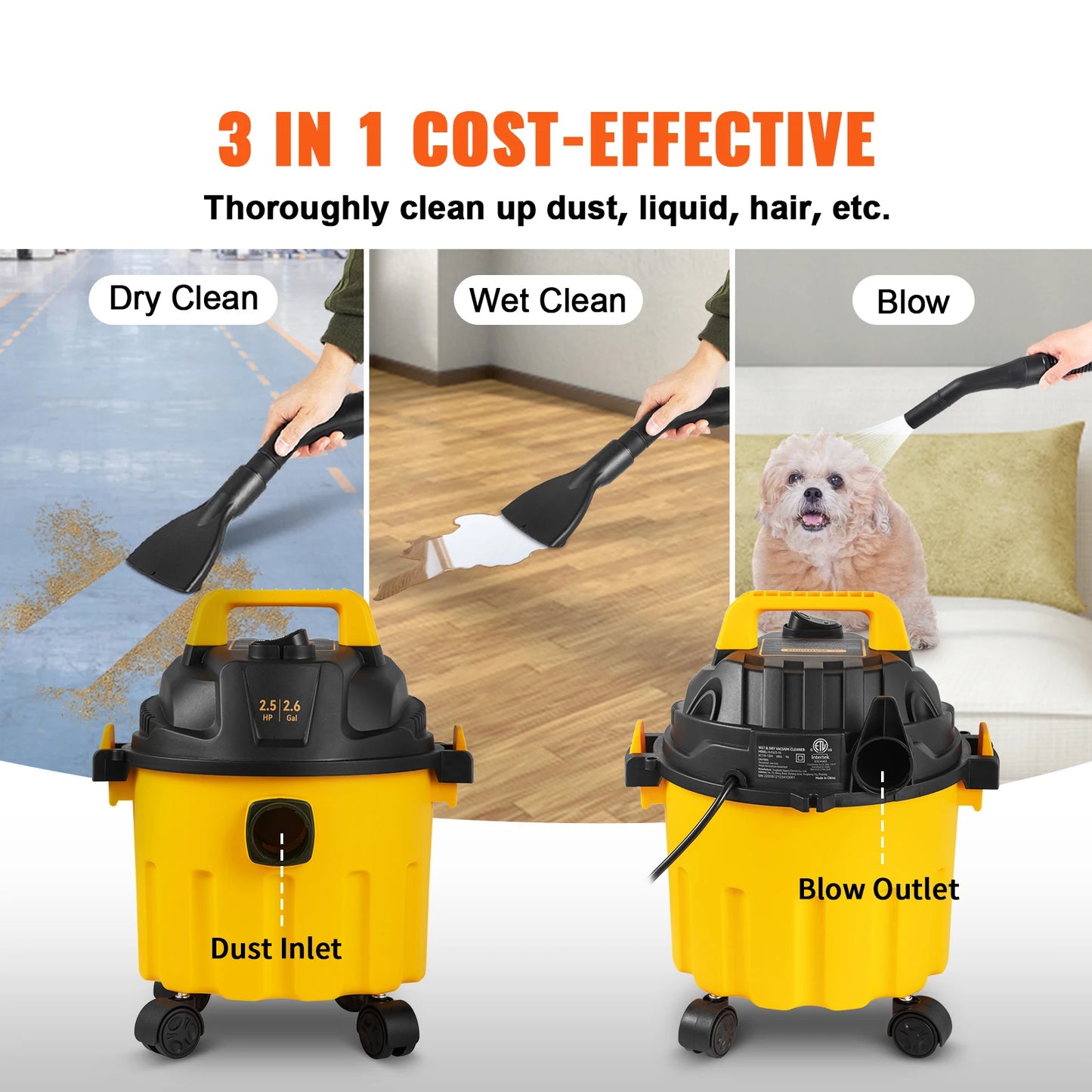 SucceBuy Wet Dry Vacuum With HEPA Filter Blowing Function