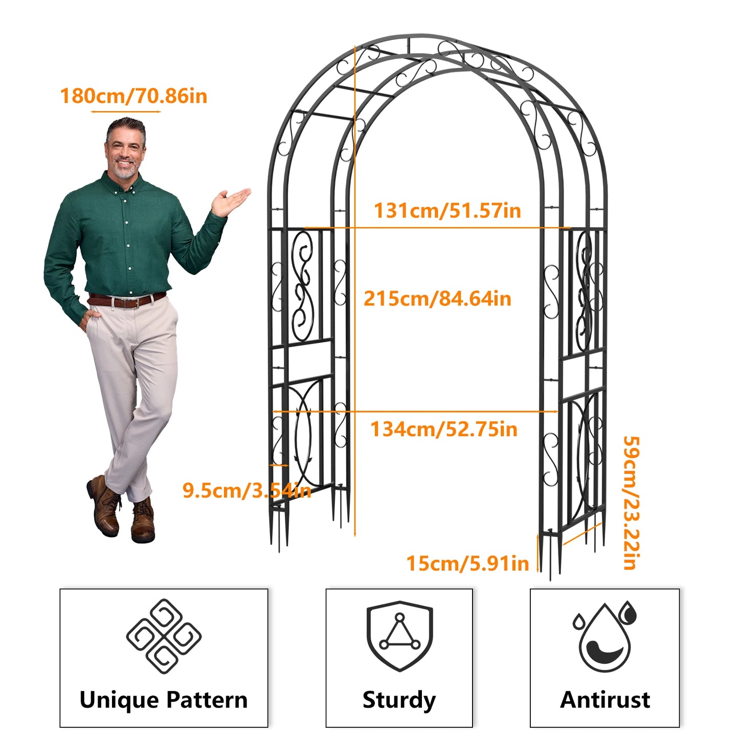 Heavy Duty Metal Garden Arch Plant Climbing Trellis Frame