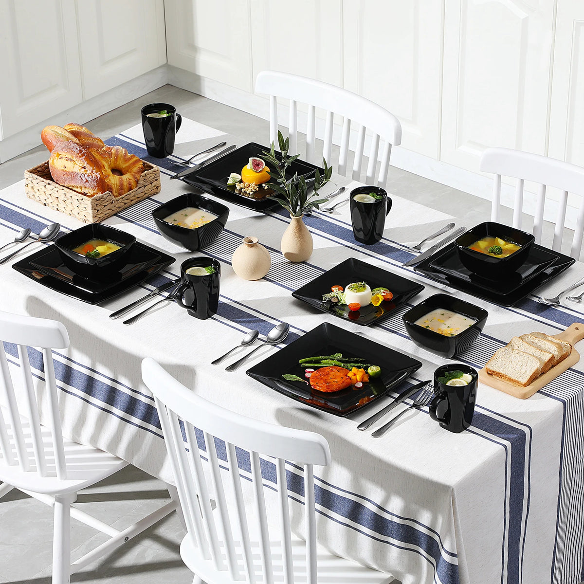 Malacasa Square Ceramic Porcelain Dinnerware Set For Daily Use