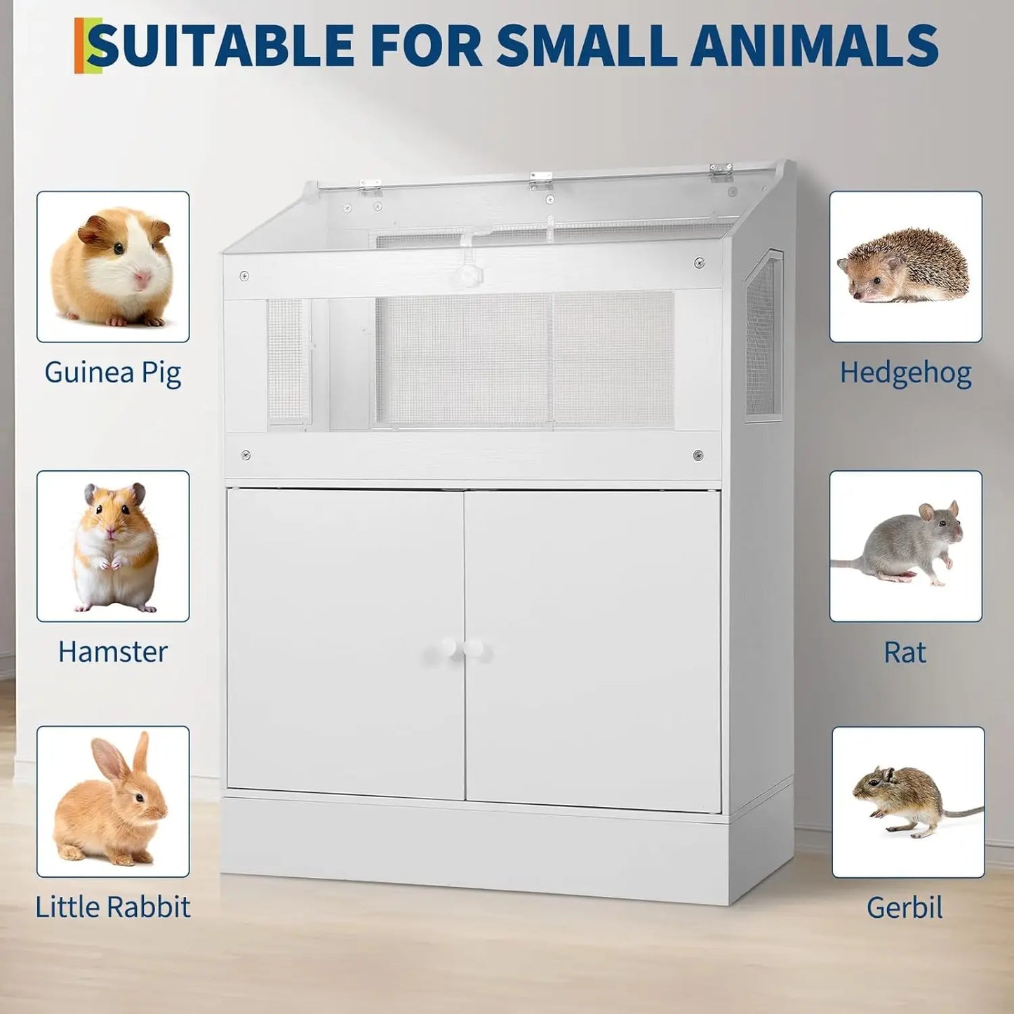 HiMISS Acrylic Pet Cage With Storage Cabinet Easy Clean