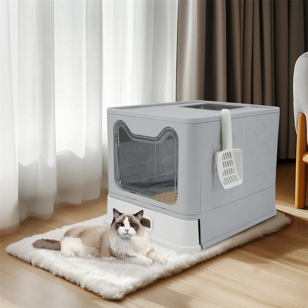 Enclosed Top-Entry Stainless Steel Cat Litter Box With Lid