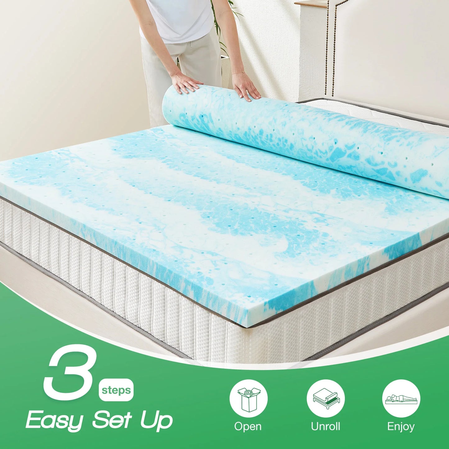 Memory Foam And Gel Bed Topper For Home Bedroom